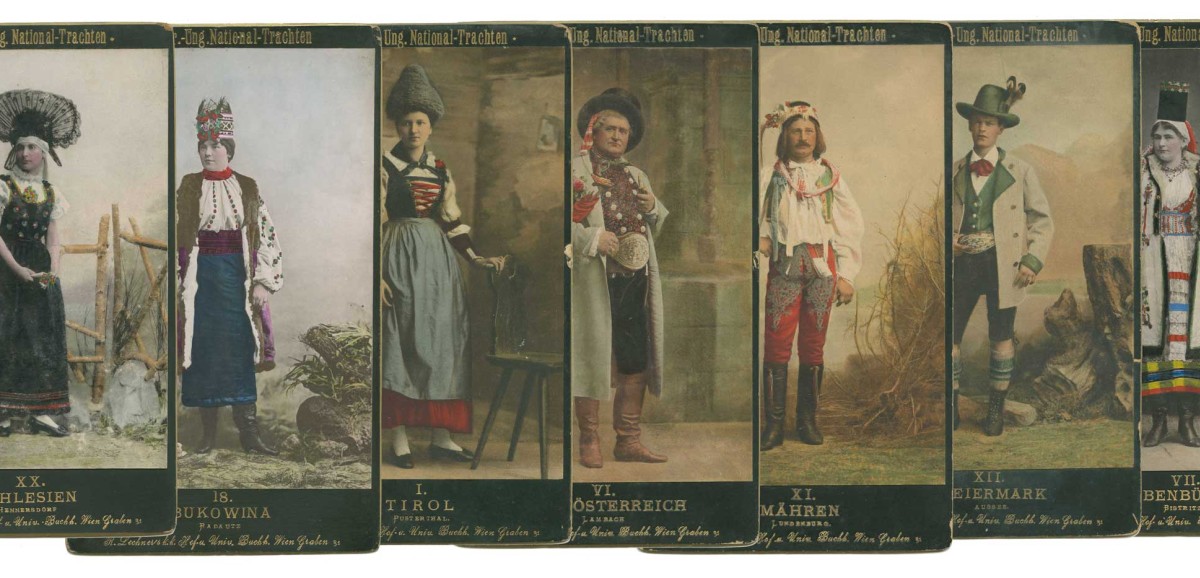 : Collage | Österreichisch-ungarische National-Trachten | Josef Löwy, inszeniert durch den Kostümmaler Franz Gaul | Wien | 1881–1890