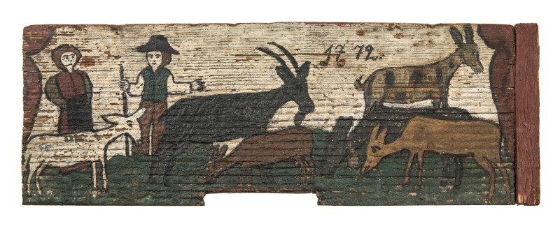 : Kinder hüten eine Ziegenherde. Bad Eisenkappel, Kärnten; datiert 1772, aber vermutlich 19. Jh.