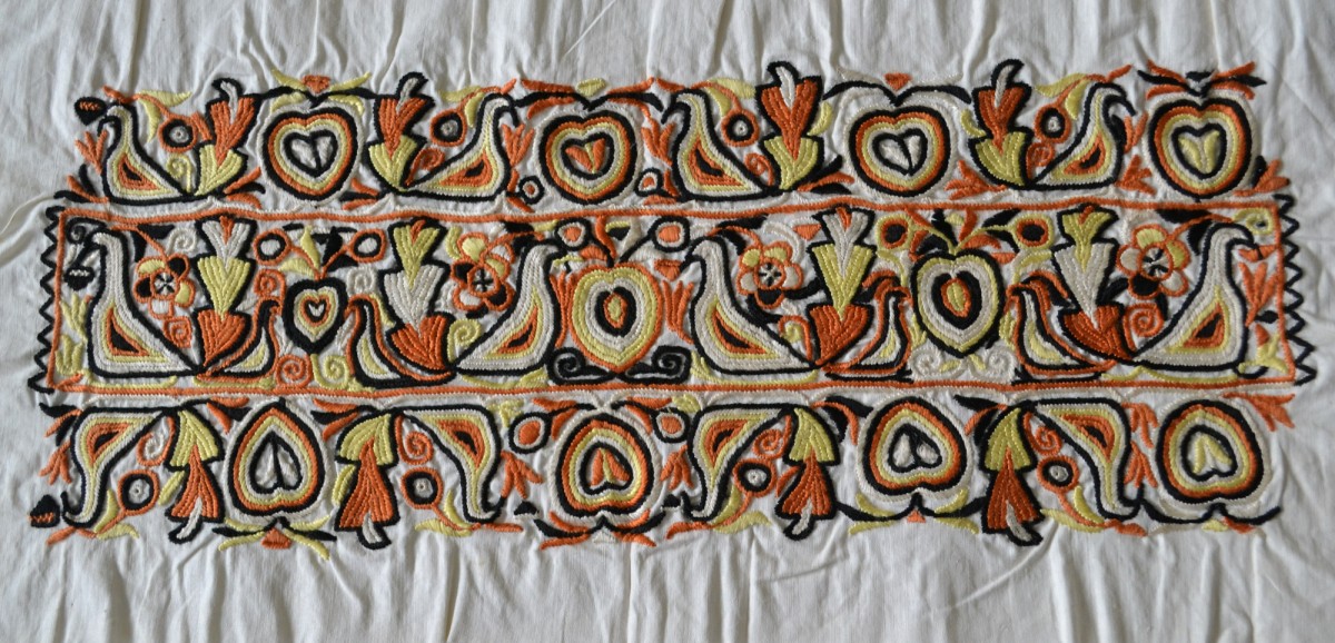 : Textilfragment | Baumwolle, mit Seide bestickt | Rybany, Slowakei, 19. Jh.| Sammlung Emilie Flöge | © Österreichisches Museum für Volkskunde, Wien